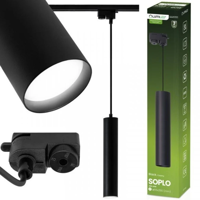 Lampa Wisząca Szynoprzewód Zwis 29cm Reflektor GU10 LED SOPLO Czarny LUMILED - obrazek 2