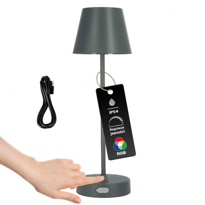 Lampka stołowa NELI 2,7W LED szara, z akumulatorem 2200mAh, IP54, RGB, 200lm, 33cm, EDO777720 EDO Solutions - obrazek 1