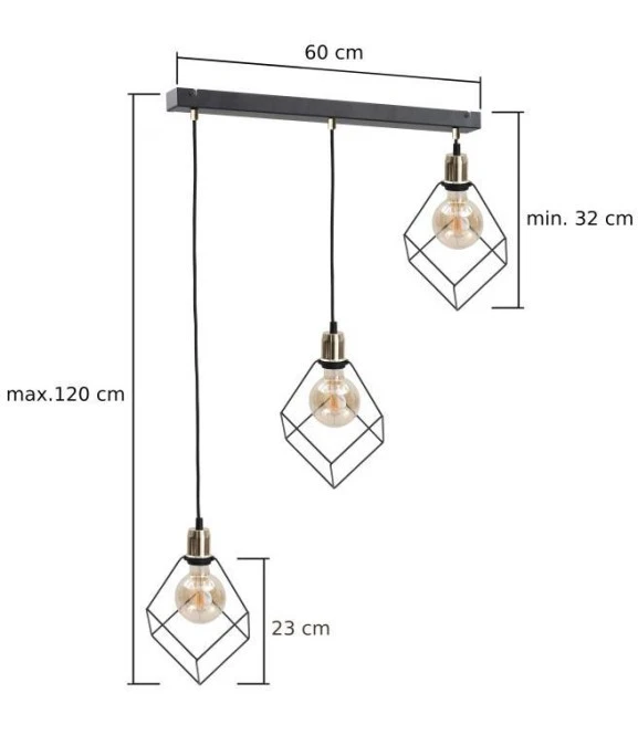 Lampa wisząca loftowa 3xE27 RUBEN GOLD - obrazek 2