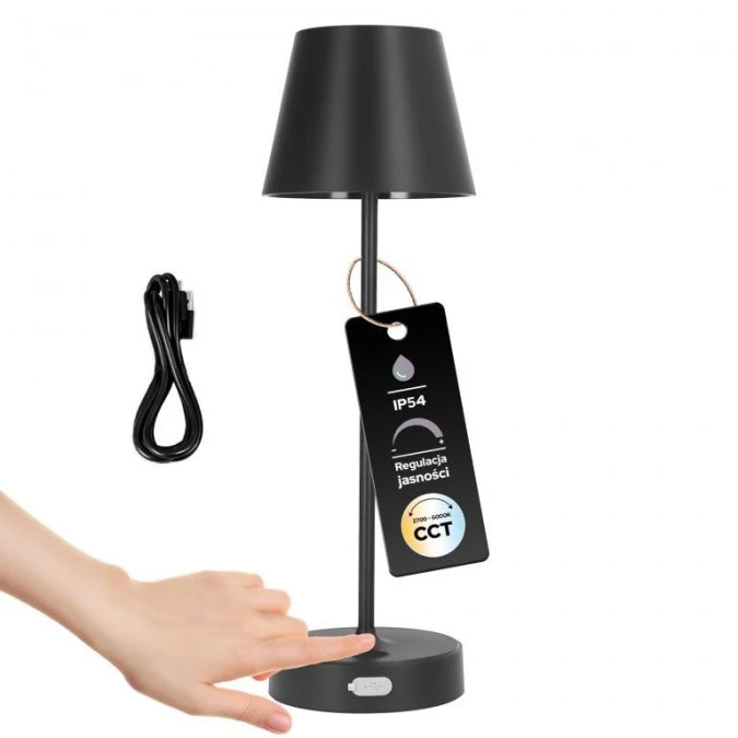 Lampka stołowa NELI 2,7W LED czarna, z akumulatorem 2200mAh, IP54, CCT, 200lm, 33cm, EDO777718 EDO Solutions - obrazek 1