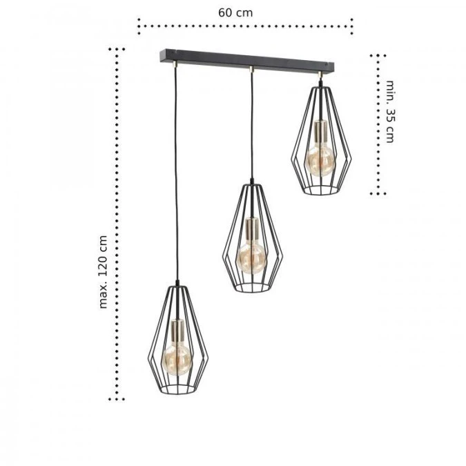 Lampa wisząca loftowa 3xE27 LEX GOLD - obrazek 2