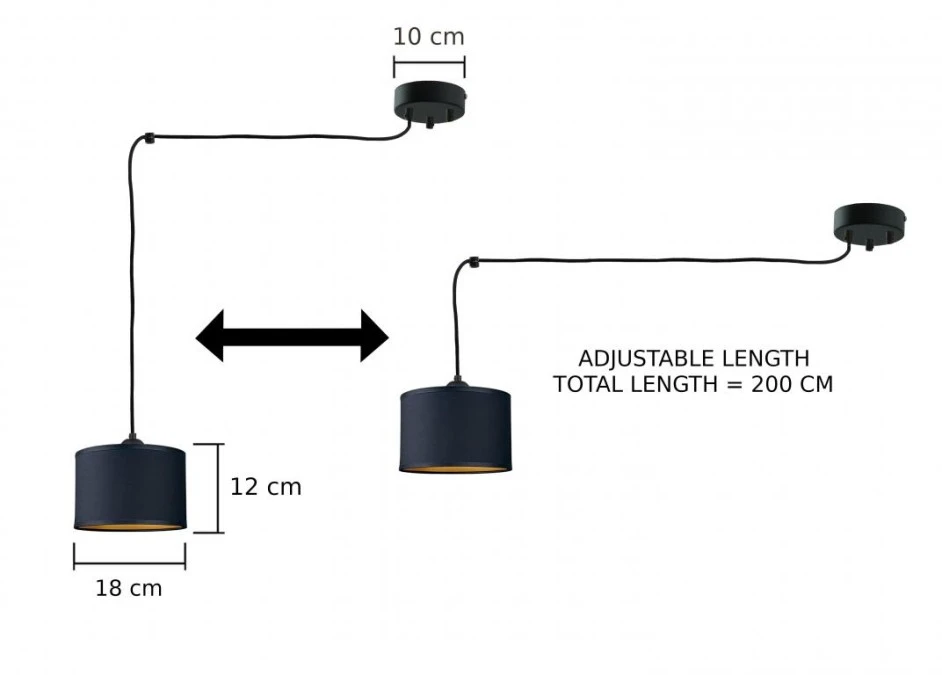 Lampa wisząca nowoczesna abażur 3xE27 FLOW BLACK LONG - obrazek 3