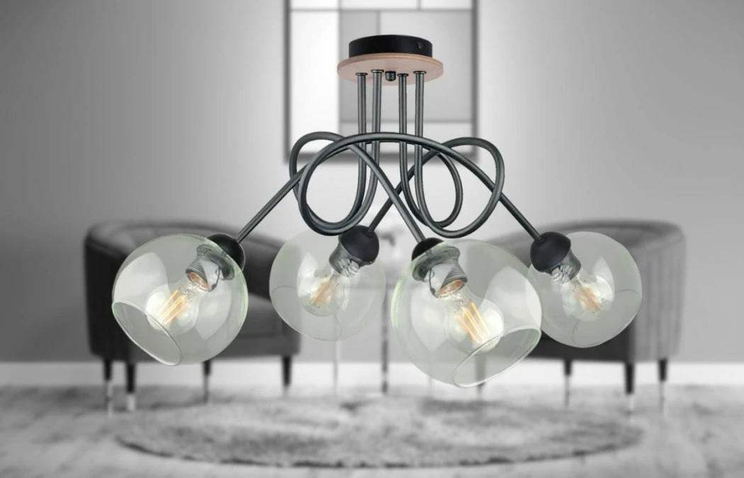 Lampa sufitowa nowoczesna 4xE27 EVIE BLACK/WOOD - obrazek 3