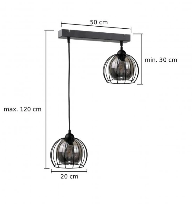 Lampa wisząca loftowa nowoczesna 2xE27 SOLO BLACK - obrazek 3