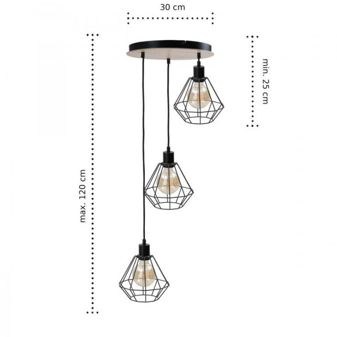Lampa wisząca loftowa 3x E27 ATWOOD - obrazek 2