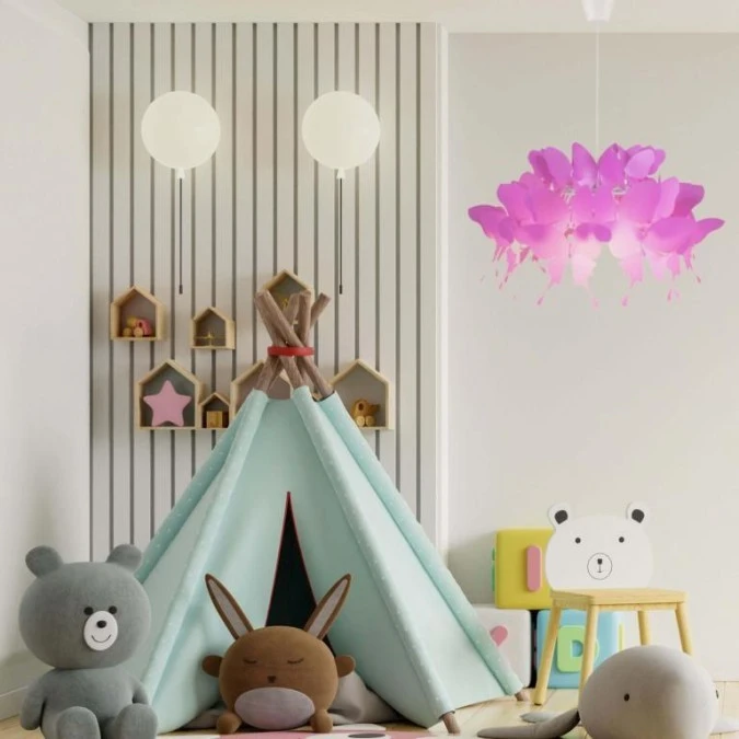 Lampa wisząca ciemny róż FARFALLA do pokoju dziecka gwint E27 LP‑3439/1P dark pink Light Prestige - obrazek 3