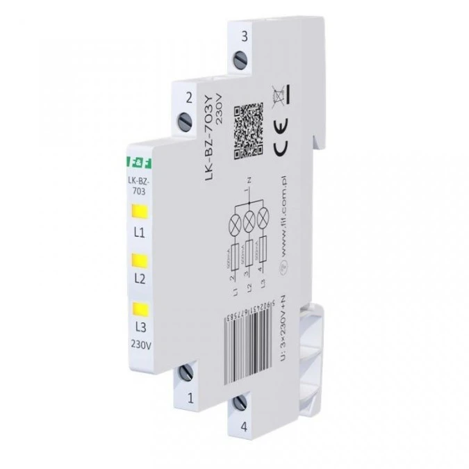 Lampka modułowa 3‑fazowa z zabezpieczeniem żółta 1/3S LED 230V LK‑BZ‑703Y - obrazek 1