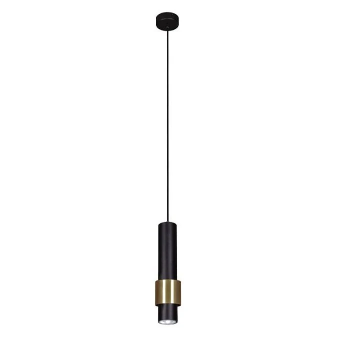 Lampa wisząca tuba ze złotym zdobieniem czarna z serii PERN K‑4716 Kaja Lighting - obrazek 1