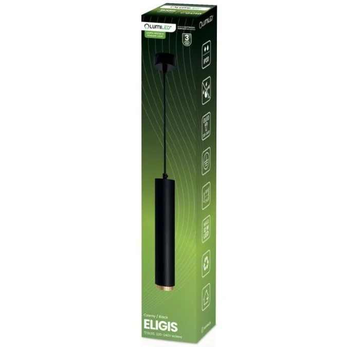 Lampa Wisząca Sufitowa LED LUMILED GU10 Żyrandol Reflektor Tuba Zwis ELIGIS Czarny 3 Lata Gwarancji - obrazek 2