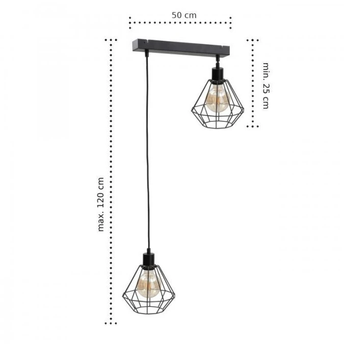 Lampa wisząca loftowa 2xE27 FOSKAL BLACK - obrazek 2
