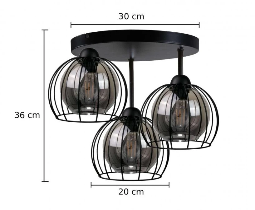 Lampa sufitowa loftowa nowoczesna 3xE27 SOLO BLACK - obrazek 3