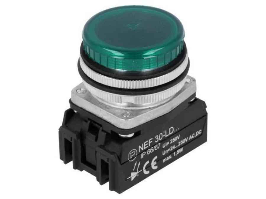 Lampka kontrolna, 30mm, Podświetlenie: LED, Ø30,5mm, 24÷230VAC, IP20, NEF30 NEF30‑LDZ 24‑230V AC/DC - obrazek 1