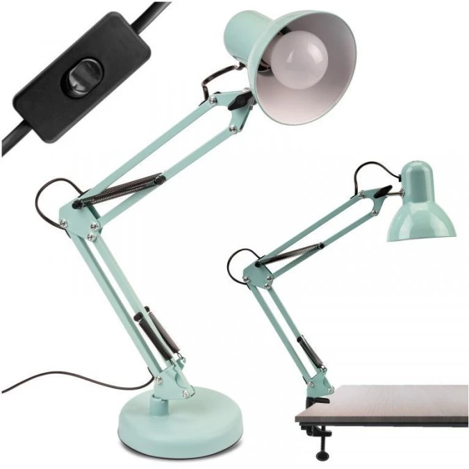 Lampka Biurkowa Kreślarska Stołowa E27 TOBI Pastelowa Niebieska Lumiled + uchwyt na blat - obrazek 2