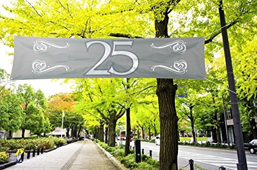 Folat 21482 Baner na Imprezę Urodzinową, Motyw „25”, Srebrny, 180 x 40 cm