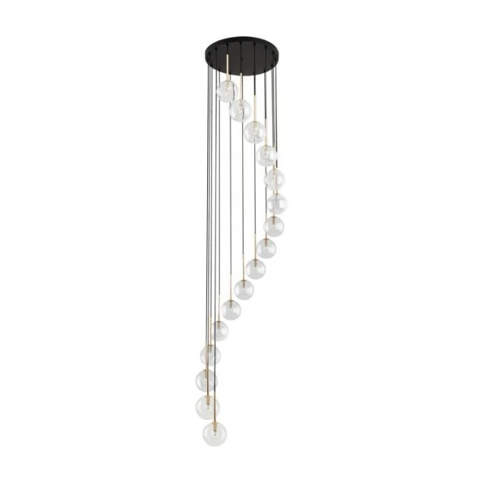 Lampa wisząca AURORA czarno‑złota z 16 szklanymi transparentnymi kloszami 10182 TK Lighting