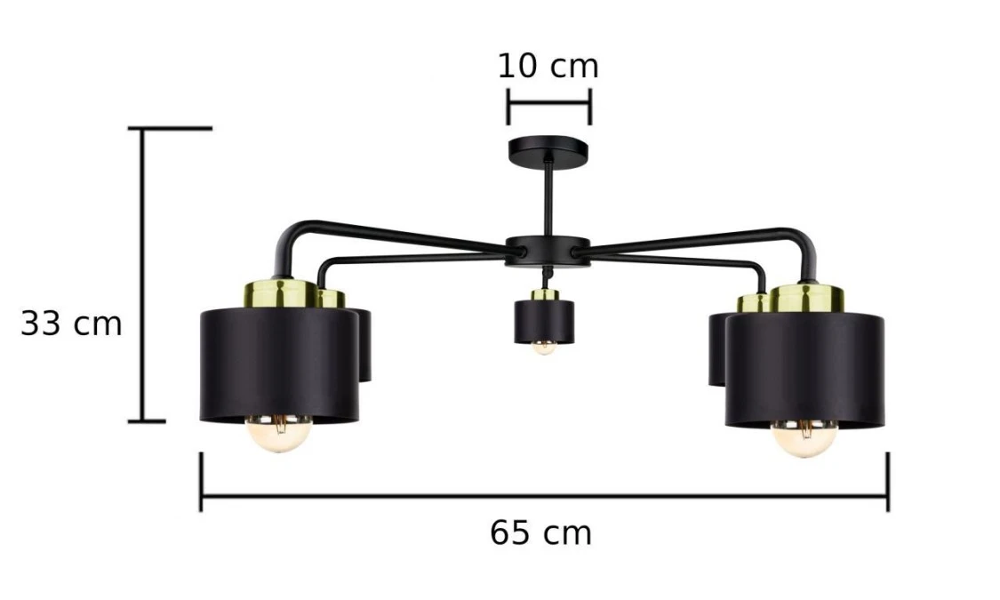 Lampa sufitowa nowoczesna 5x E27 SIMPLY BLACK/GOLD - obrazek 2