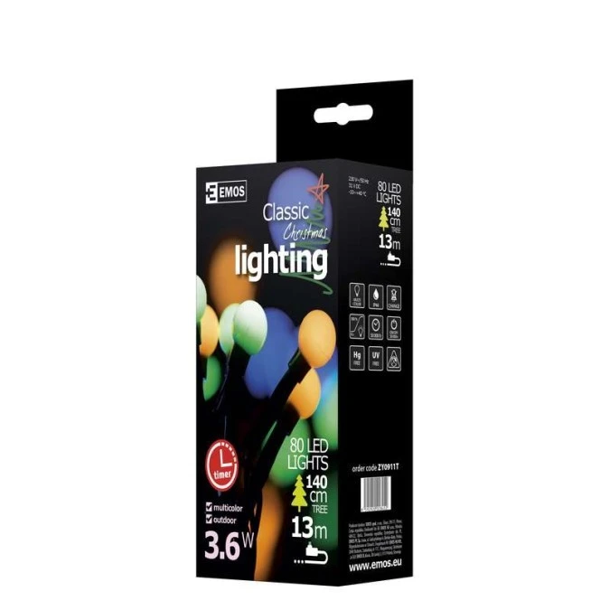 Lampki choinkowe kulki XMAS cherry TIMER 3,6W 80LED 8m IP44 multikolor D5AM02 - obrazek 2