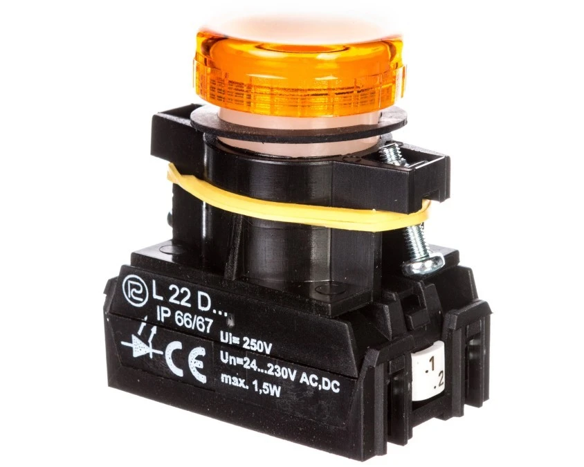 Lampka sygnalizacyjna 22mm żółta L22D 24‑230V AC/DC W0‑LDU1‑L22D G - obrazek 2