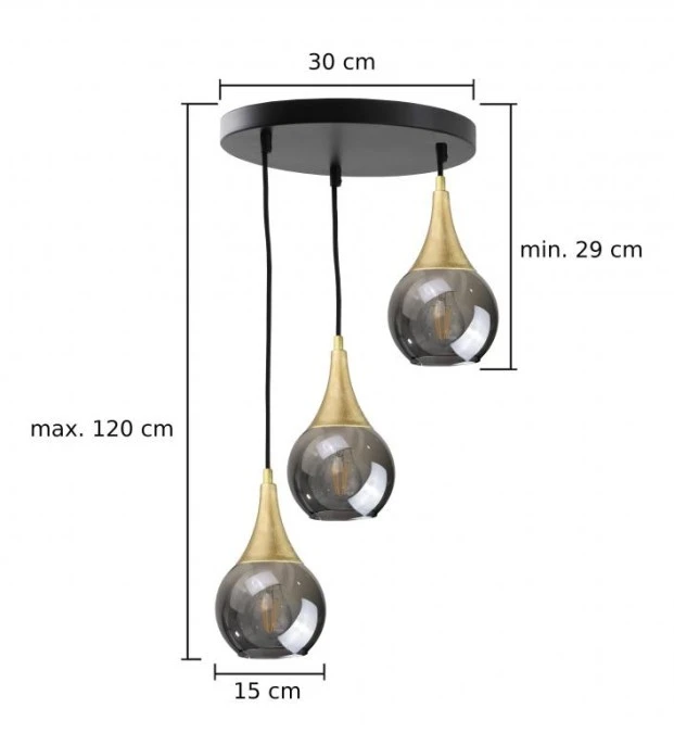 Lampa wisząca nowoczesna 3x E27 LACRIMA SMOKY/GOLD - obrazek 3