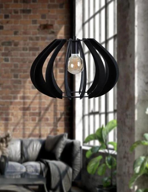 Lampa wisząca nowoczesna drewno 1xE27 NORA BLACK - obrazek 2