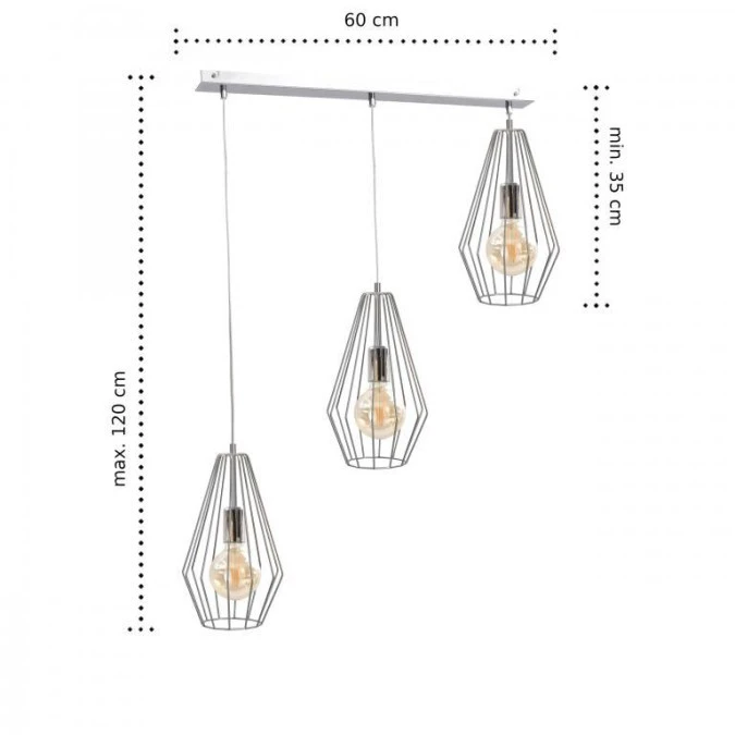 Lampa wisząca loftowa 3xE27 LEX SILVER - obrazek 2