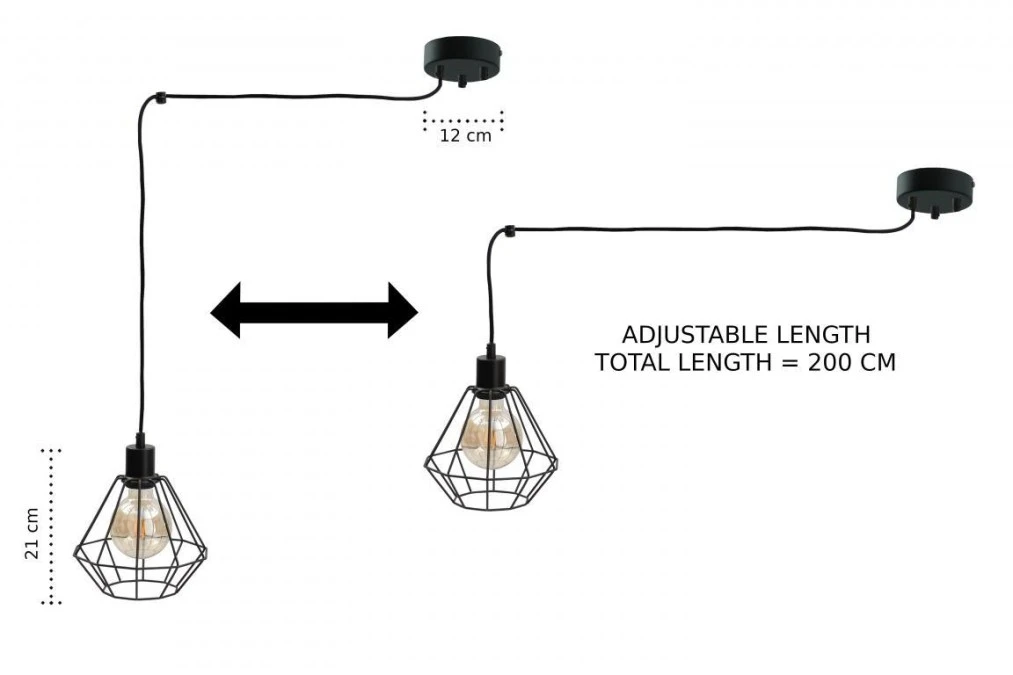 Lampa wisząca loftowa 3 xE27 FOSKAL BLACK - obrazek 2