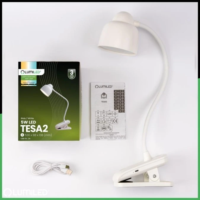 Lampka Biurkowa LED 5W CCT Kreślarska Stołowa Szkolna TESA 2 Biała LUMILED - obrazek 1