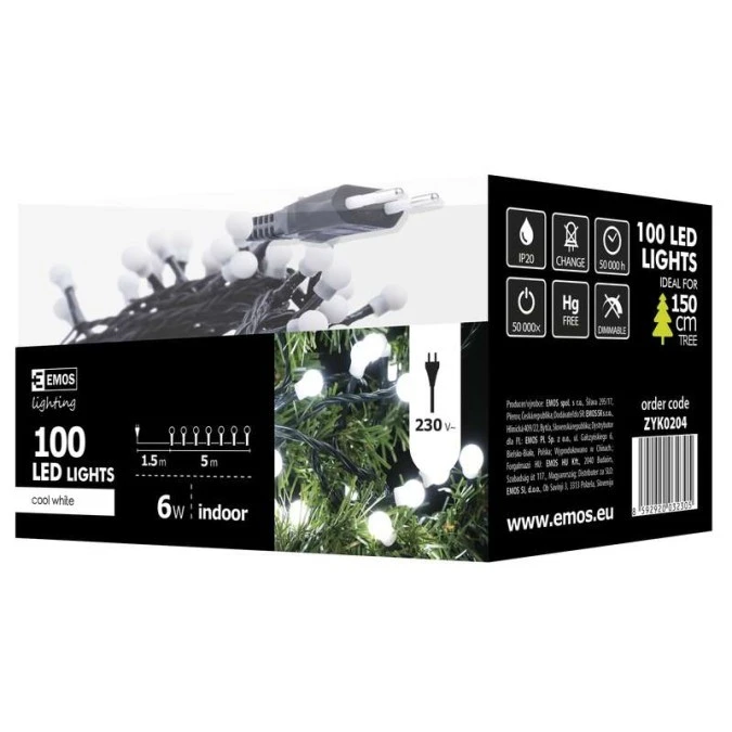 Lampki choinkowe kulki XMAS ZYK 6W 100LED 5m IP20 zimny biały D5GC02 - obrazek 2