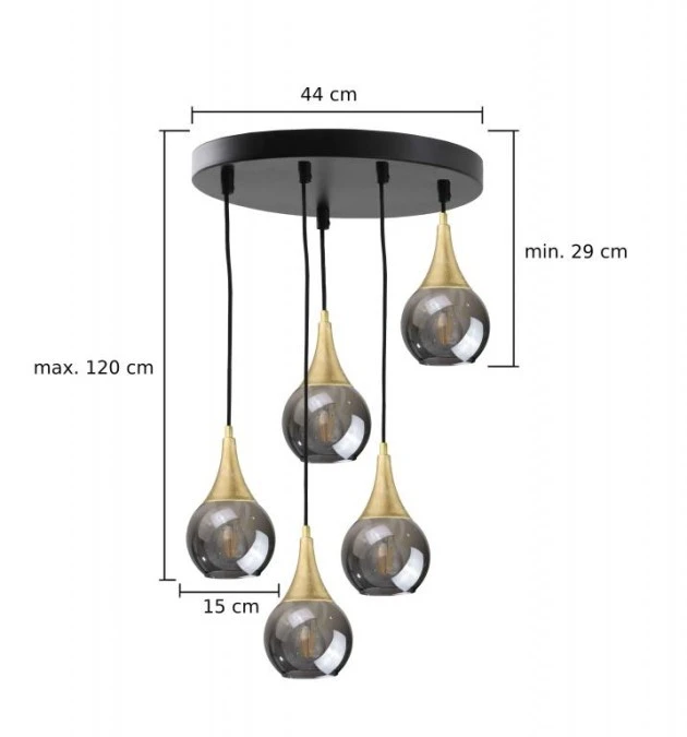 Lampa wisząca nowoczesna 5xE27 LACRIMA SMOKY/GOLD - obrazek 3