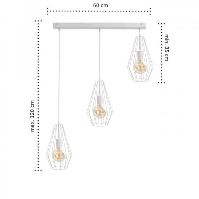 Lampa wisząca loftowa 3xE27 LEX WHITE - obrazek 2