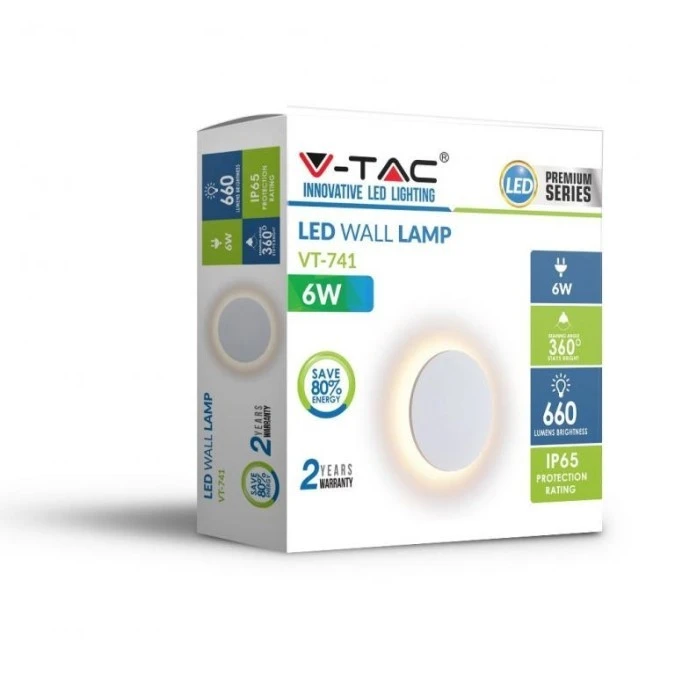 Lampa Ścienna LED VT‑741 6W 3000K 660lm IP65 Okrągła Biała 7524 - obrazek 2