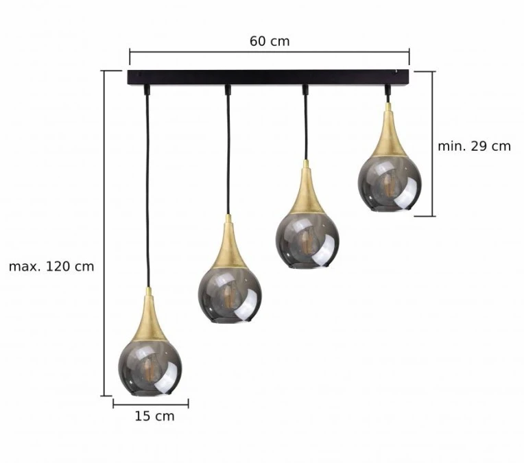 Lampa wisząca nowoczesna 4xE27 LACRIMA SMOKY/GOLD - obrazek 3