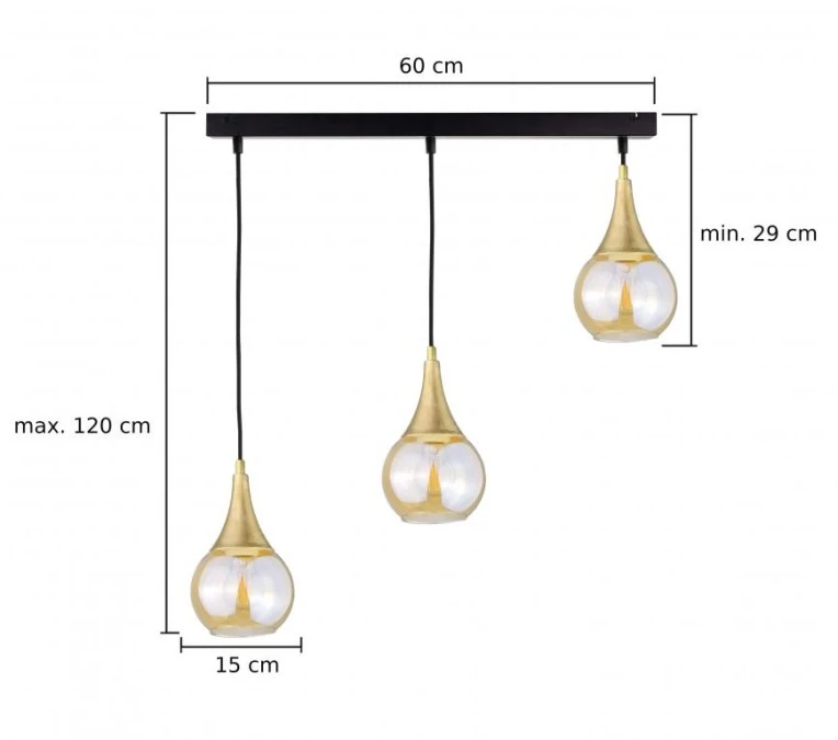 Lampa wisząca nowoczesna 3xE27 LACRIMA HONEY/GOLD - obrazek 3