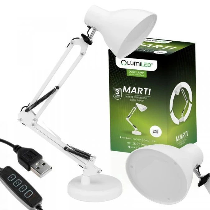 Lampka Biurkowa Stołowa LED 7W CCT Ściemnialna Marti Biała Lumiled - obrazek 2