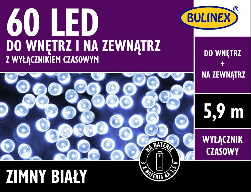 Lampki choinkowe 60 LED lampki na baterie z wyłacznikiem czasowym zewnętrzny biały 10‑162 - obrazek 1