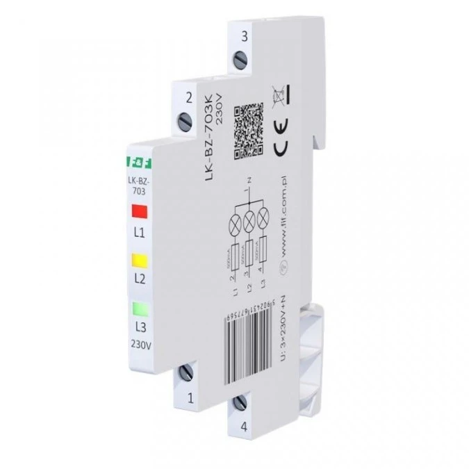 Lampka modułowa 3‑fazowa z zabezpieczeniem czerwony/żółty/zielony 1/3S LED 230V LK‑BZ‑703K - obrazek 1
