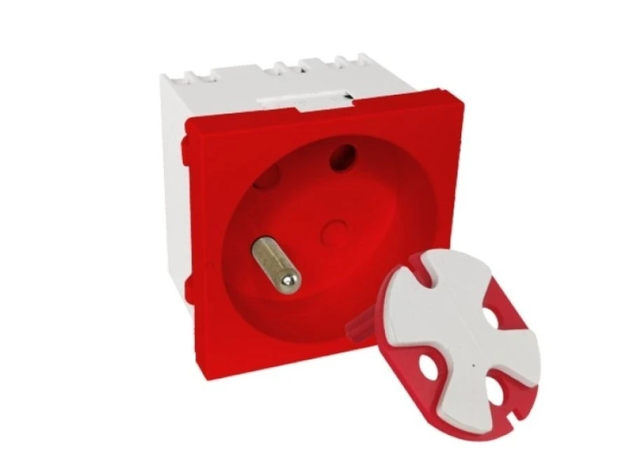 Modularne gniazdo elektryczne ALANTEC 2P+Z, 45x45, DATA z kluczem, czerwone PZ017 - obrazek 1