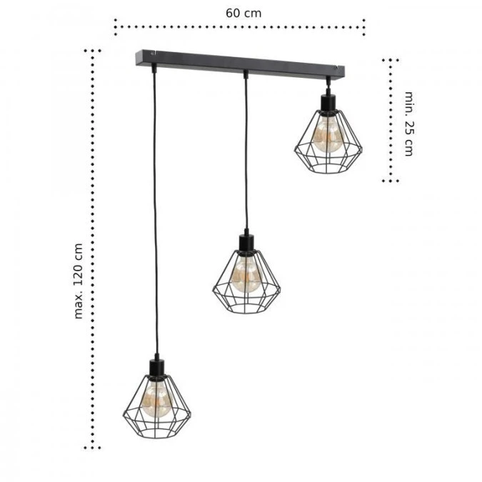 Lampa wisząca loftowa 3xE27 FOSKAL BLACK - obrazek 2