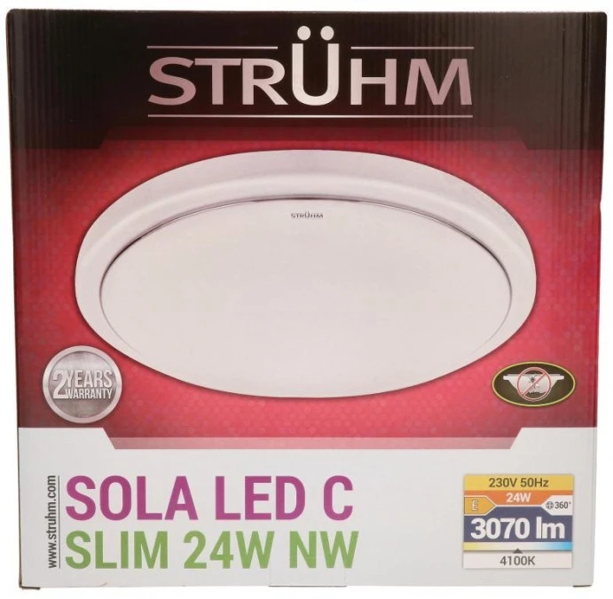 Lampa sufitowa plafon natynkowy do łazienki wodoodporny SOLA LED C SLIM 24W 03518 STRUHM - obrazek 3