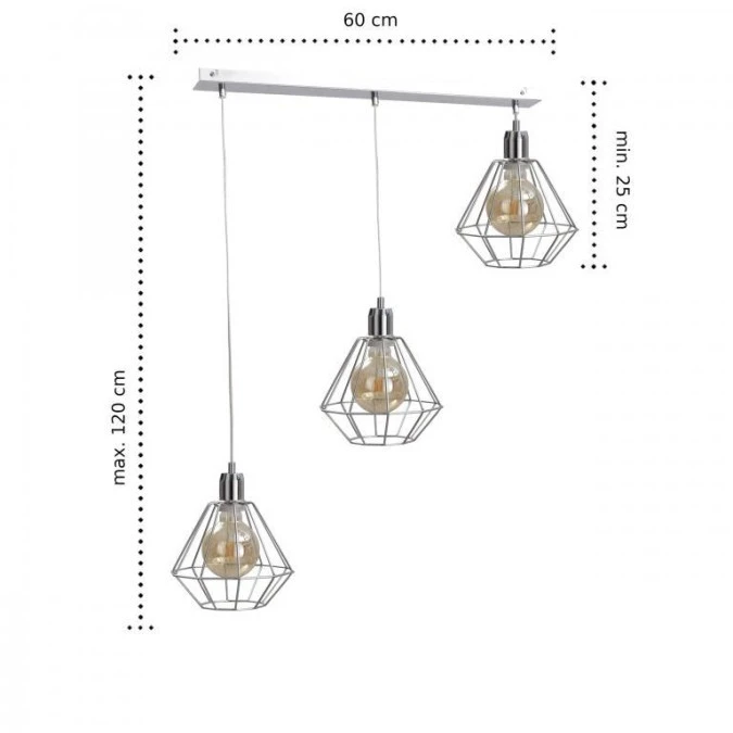 Lampa wisząca loftowa 3xE27 FOSKAL SILVER - obrazek 2