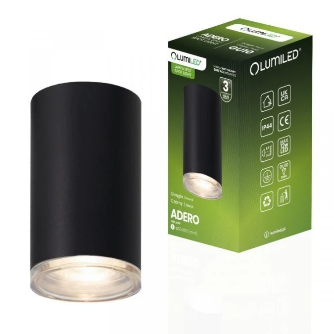 Lampa Sufitowa Reflektor LED Oprawa Spot Tuba GU10 IP44 ADERO Czarna Lumiled - obrazek 1