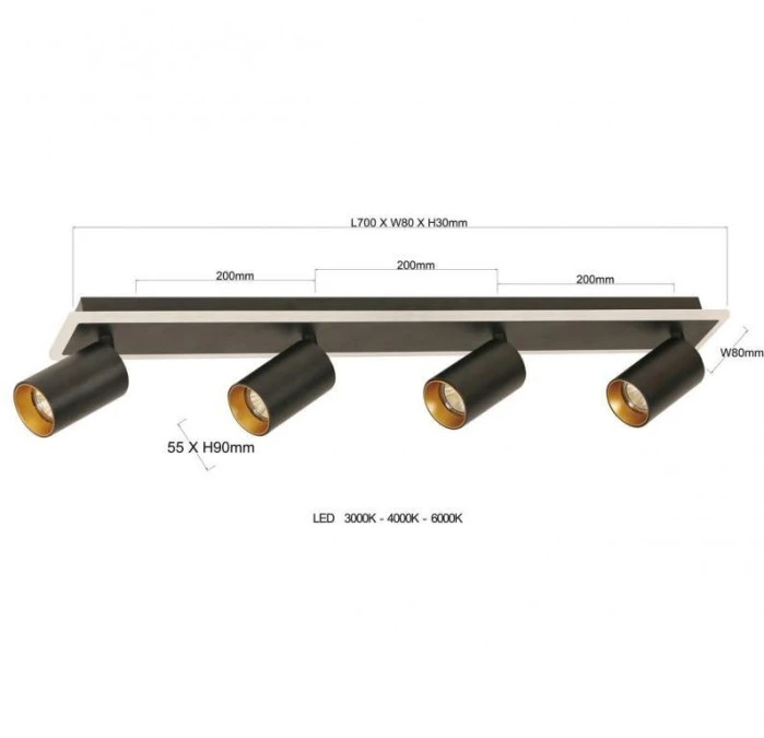 Lampa sufitowa Parma 4xGU10 + 1xLED czarna LP‑0612/4C BK Light Prestige - obrazek 2