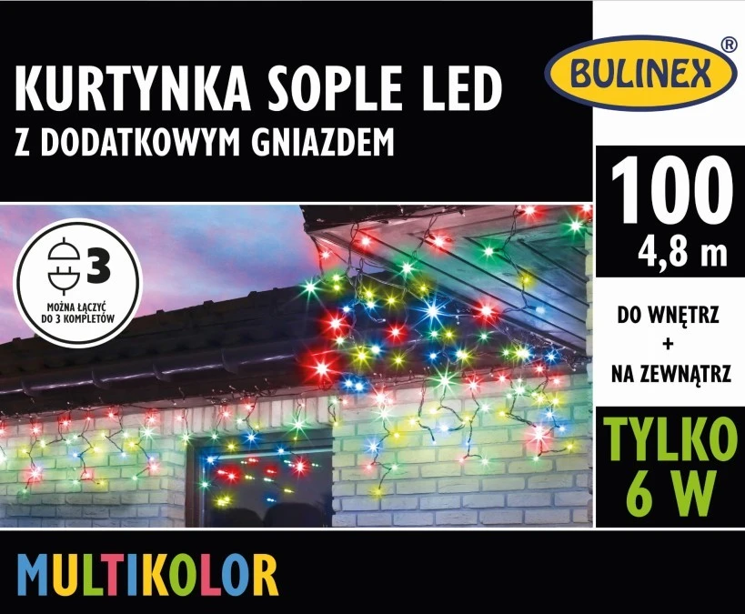 Lampki Bulinex 100led multikolor 4,80m kurtyna - obrazek 1