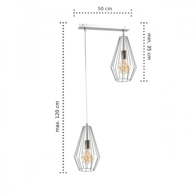 Lampa wisząca loftowa 2xE27 LEX SILVER - obrazek 2