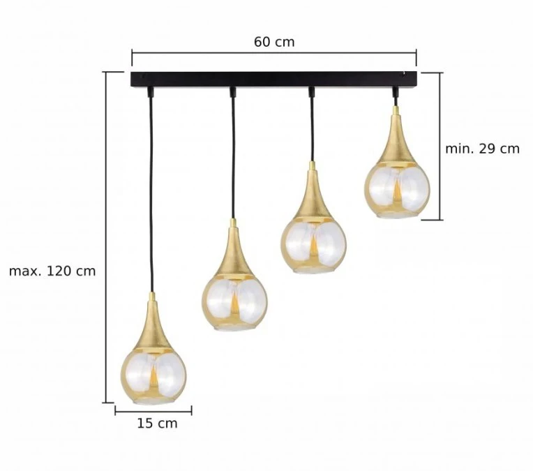 Lampa wisząca nowoczesna 4xE27 LACRIMA HONEY/GOLD - obrazek 3