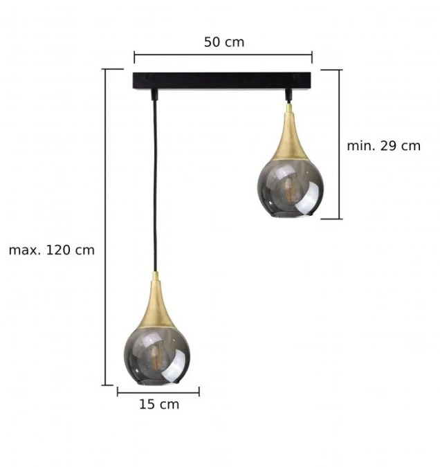 Lampa wisząca nowoczesna 2xE27 LACRIMA SMOKY/GOLD - obrazek 3