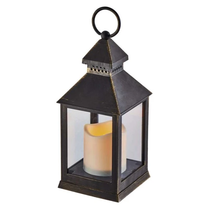 Lampion LED świeczka 24cm 3xAAA, vintage, timer czarny DCLV02 - obrazek 1