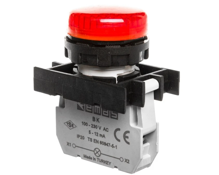 Lampka sygnalizacyjna B z LED, 100‑230V AC, czerwona T0‑B0K0XK - obrazek 2