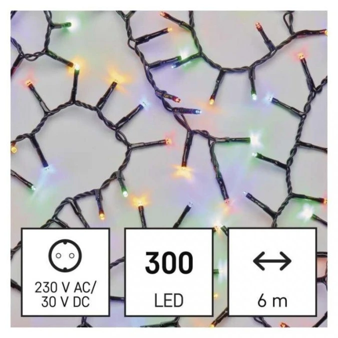 Lampki choinkowe LED Classic Cluster, jeżyk, 300 LED 6m, multikolor, czarny, IP44, timer D4BM04 - obrazek 2