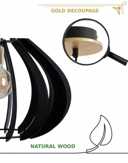 Lampa wisząca nowoczesna drewno 1xE27 GEMMA GOLD - obrazek 2